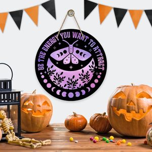 Décoration murale gothique amusante en bois pour Halloween : Caldeirons de sorcière, lune et étoiles violettes, idéale pour les fêtes d'Halloween - Product Image 3