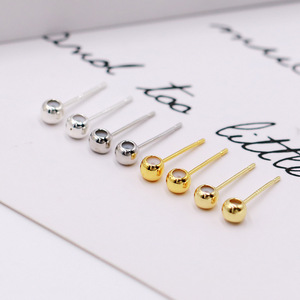 Postes para pendientes de plata de ley S925 y chapados en oro de 14K, con cuentas redondas, para la fabricación de pendientes, componentes para la creación de joyería. - Product Image 1