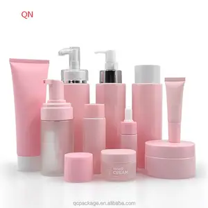 粉色高品质旅行60-250毫升空宠物化妆品套装爽肤水血清乳液泵瓶洗面奶管和PP罐