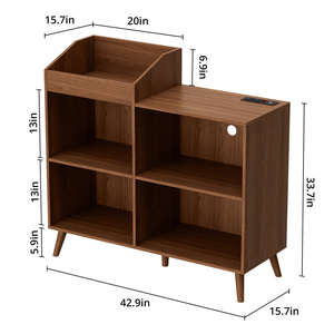 Low-Profile Asymmetrical <b>Record</b> Player <b>Stand</b> CARB Certified 400 Vinyl Capacity 5V/2A USB Charging Mid Open Grid Console - Product Image 4