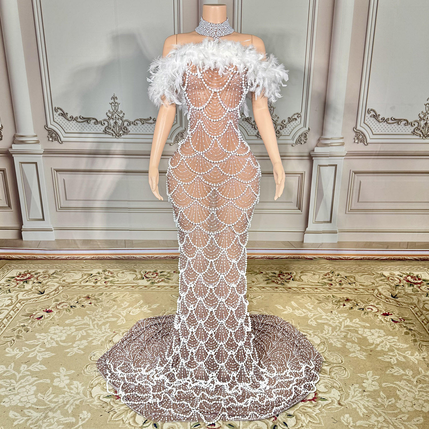 Long Feather Prom Dresses Elegant Women's Fashion