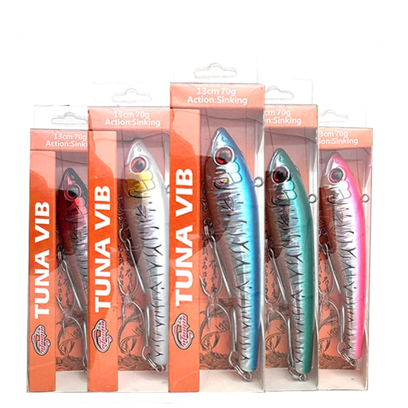 Yeni Jerkbait Tuna Vib Lures 130mm 70g büyük oyun balık batan Vmc tiz kanca kalem titreşimli balıkçılık cazibesi