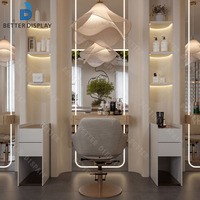 Design d'intérieur de salon de beauté exquis, table de manucure haut de gamme sur mesure, station de coiffure avec miroir, mobilier de salon de beauté à vendre