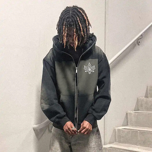 Sudadera con capucha de diseño personalizada de 500 g/m² con cremallera, estampado puff, lavado ácido, oversize, dobladillo acanalado y borde sin rematar - Product Image 1