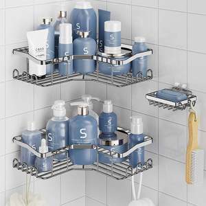 Bathroom <b>Triangle</b> Storage Rack 3 Piece Set Corner Mounted Shelf For Personal Care Products Durable Black White <b>Light</b> Gray - Product Image 3