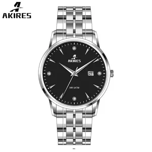 Fashion Diamond Calendar Clock Business Stainless Steel Men Wrist Quartz Watch for Men