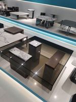 Table basse moderne et mobile pour salon, en verre, avec plateau carré en pierre et pieds en métal mélangé