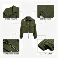 Blouson bomber court pour femme, personnalisé OEM, de haute qualité, col large, léger, grande taille, fermeture éclair intégrale, style aviateur