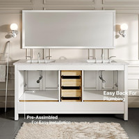 Meuble-lavabo autoportant Guanda moderne en bois massif et MDF laqué avec vasque en porcelaine, construction durable, rangement, garantie 1 an