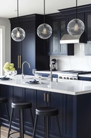 Armoires de cuisine en teck bleu marine avec portes en contreplaqué, écologiques et faciles à nettoyer, design moderne (pour tous les styles)