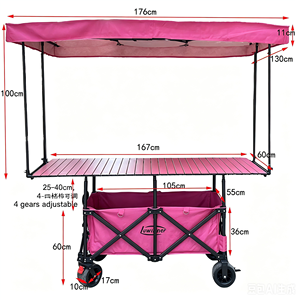 Carrito Plegable para Vendedores con Mesa Ajustable y Toldo Parasol, Carro Portátil para Puestos al Aire Libre, Personalizable para Campamentos y Venta Ambulante - Product Image 1