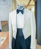 Derniers Costumes Homme Longs Croisés Sur Mesure en Laine 100% Style Italien Ivoire, Blazer de Mariage et Smokings Gris Pierre Faits Sur Mesure