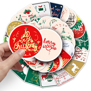 50 pezzi, adesivi impermeabili in PVC creativi in PVC stampati a taglio pieno in cartone animato di natale Babbo Natale, adesivi impermeabili in PVC - Product Image 5
