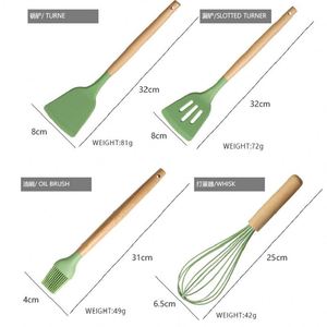 Ensemble de cuisine antiadhésif en silicone à manche en bois, 12 pièces, design populaire, couleurs personnalisées - Product Image 2