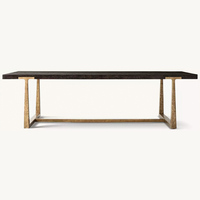 Table à manger rectangulaire moderne en bois massif, base à tréteaux, style industriel, 8 places, durable, pour maison/hôtel/restaurant, fabrication industrielle