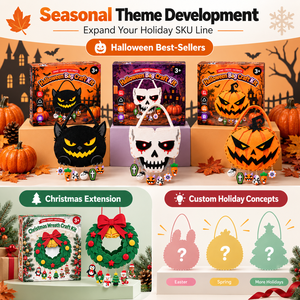 Kit de manualidades de Halloween DIY para niños: Bolsa de fieltro con dijes de gato negro, calavera y calabaza, y arcilla de secado al aire. Bolsa para dulces de Trick or Treat. Set de regalo OEM. - Product Image 3