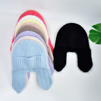 Bonnet d'hiver en angora tricoté pour femme, avec cache-oreilles, design oreilles de lapin douces et moelleuses, logo personnalisé, vente en gros