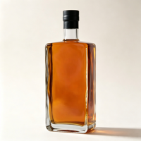 Bouteilles en verre vides en gros, bouteilles à spiritueux en verre clair avec bouchon noir pour liqueur et vin, emballage réutilisable