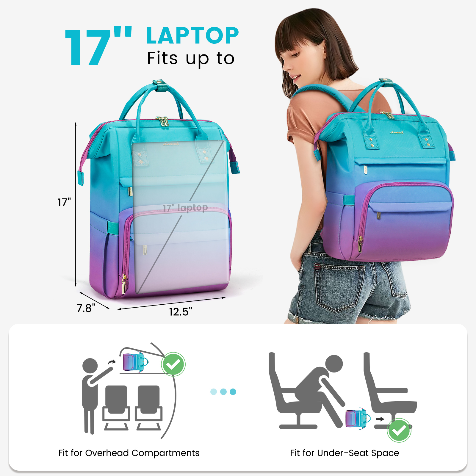 LOVEVOOK Gradient Laptop Backpack 15.6 Inch With Anti-Theft Pocket,Waterproof LOVEVOOK Laptop Backpack 15.6 main image 4