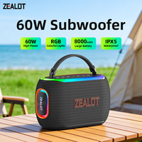 Enceinte portable ZEALOT 60W S182, étanche IPX5, lumière RGB, enceinte sans fil TWS, batterie 8000mAh, pour le camping en plein air, la plage, les fêtes