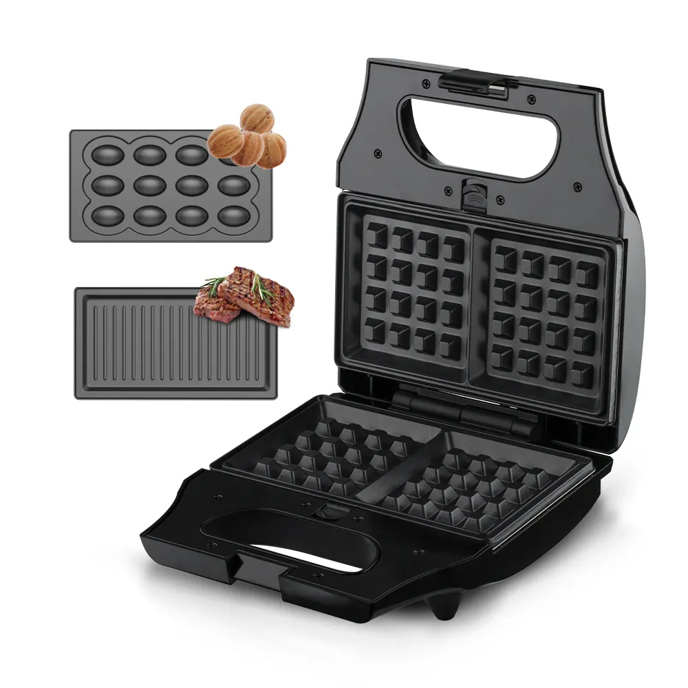 Multifunction 3 In 1 Non stick Breakfast Nut Panini Grill Sandwich Maker Toaster Mini Waffle Maker With Detachable Plates