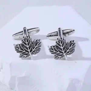 Factory Direct Zinc Alloy Simple Leaf 10.2G Silver Stylish Lightweight Cufflinks