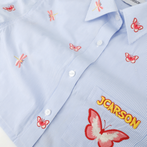 Neu eingetroffene Damen-Crop-Shirts mit Stickerei und Streifen, lange Ärmel - Product Image 5