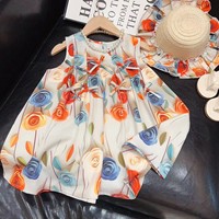 Gaun Vest Tanpa Lengan Putri Manis untuk Anak Perempuan dengan Pola Bunga Mawar dan Pita, Kain Worest untuk Topi