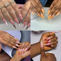 Ongles artificiels en acrylique faits à la main, couvrance totale, vente en gros, forme stiletto, nude, French, motif 3D, haute qualité