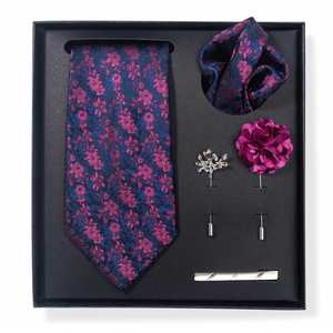 Ensemble Cadeau 6 Pièces Tendance pour Homme FX : Cravate Unie Rayée Motif Cachemire, Pochette de Costume, Pince à Cravate et Boutonnière pour Affaires et Mariages - Product Image 2