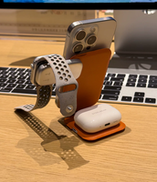 Cargador Inalámbrico Plegable de Cuero 3 en 1, Tamaño de Palma de la Mano, Compatible con iPhone 17, Apple Watch, AirPods, Venta al Por Mayor