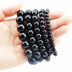 <span class=keywords><strong>Bracelet</strong></span> de perles rondes en cristal de guérison en pierre d'obsidienne noire pour cadeau - Product Image 1