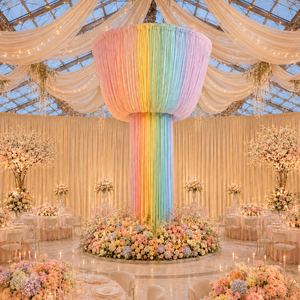 Décoration de mariage suspendue en macramé arc-en-ciel de luxe, draperies de plafond pour la décoration de scène de mariage d'hôtel - Product Image 1