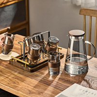 Théière en verre transparent Msh, directement de l'usine, avec 6 tasses et plateau en bois, carafe à eau artisanale, pichet à eau froide