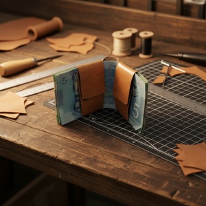 For Custom Logo Anti-Theft Portable Short Slim RFID Leather Vintage Thread Pattern Front Pocket Metal <b>Money</b> <b>Clip</b> Nylon - Product Image 2