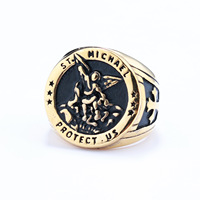 Le Grand Protecteur Archange Vaincre Satan Figurine En Acier Inoxydable Amulette Anneau Prière Bijoux Saints Michael Anneaux pour Hommes