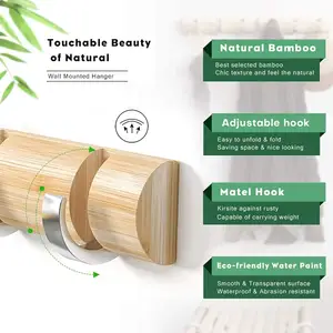 Rack de casaco montado na parede de bambu, gancho de toalha moderno, economizador de espaço, com retrátil e suave, ganchos para kirsite h