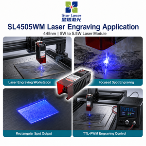 Módulo de Diodo Láser Azul de Alta Potencia Star Laser SL4505WM 450nm <span class=keywords><strong>5W</strong></span> TTL PWM para Grabado y Corte Láser CNC - Product Image 3