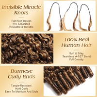 Vente en gros d'usine 4/27 #   Extensions de cheveux humains bouclés birmanes effet plume, pré-séparées, sans nœuds, pour tressage