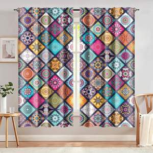 Cortinas Bohemia Coloridas de Estilo Vintage, Cortinas de Ventana con Diseño Mandala Boho para Habitación o Dormitorio, 2 Paneles - Product Image 1