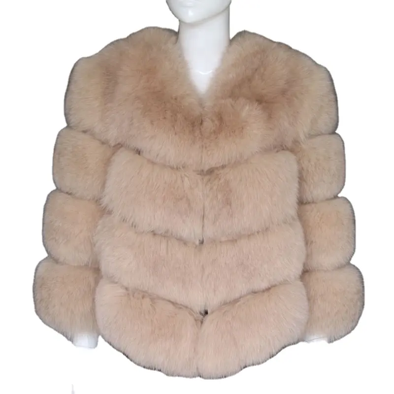 Verdadeiro luxo pele de raposa casaco 4 raws clássico mulheres de peles de inverno casacos