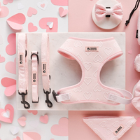 Harnais en forme de cœur en velours rose pour chien, en maille douce, avec LOGO en caoutchouc, réglable, porte-sac à crottes et laisses pour animaux de compagnie.