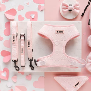 Arnés <span class=keywords><strong>Original</strong></span> para Perro de Pecho Suave de Malla con Corazón de Terciopelo Rosa, Logo de Goma Personalizado, Collar Ajustable, Soporte para Bolsas de Excremento y Correas para Mascotas - Product Image 1