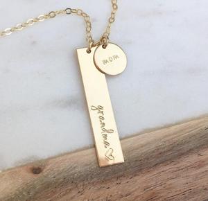 Custom Stainless Steel Friendship Family Christmas Birthday Gift Engraved Bar Disc Mama Mom <strong>Grandma</strong> Necklace <strong>Jewelry</strong> - Product Image 4