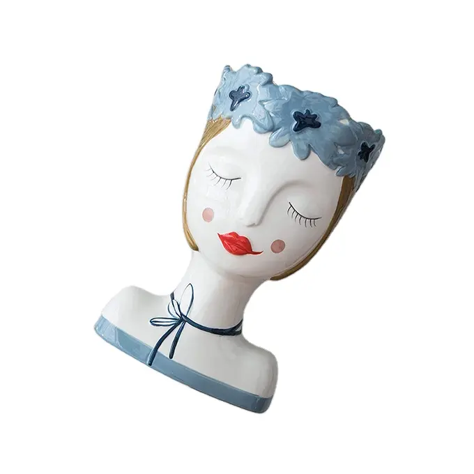 Shy Close Eye Schöne Mädchen Gesicht Keramik Blumenvase Dekorative moderne Blumenvasen für Wohnzimmer, Mittelstücke, Büro