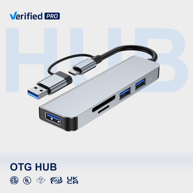 TKT 5 in 1 USB-C 3.0/2.0 Aluminum Alloy Hub Fast Charging Data Transfer TF/SD Card Ports Compatible Windows/Linux/MAC OS Stock