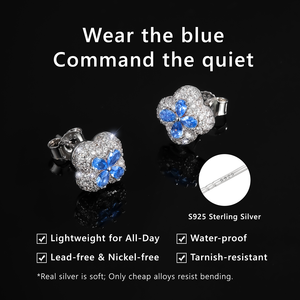 Luxury Four Leaf Clover Earrings <b>For</b> <b>Men</b> 925 Silver Blue Zircon Simulated Sapphire <b>Studs</b> Iced Out Streetwear <b>Stud</b> Earrings - Product Image 2