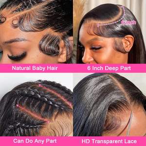 Peluca de Cabello Liso con Frente de Encaje HD de 13x6 |   Cabello Humano 100% Virgen, Color Natural |   Múltiples Patrones de Rizado Disponibles - Product Image 2