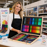 Fournisseur fabricant 251 pièces Ensemble de papeterie en boîte en bois Ensemble de peinture artistique Crayon de peinture de haute qualité Ensemble de peinture artistique pour enfants