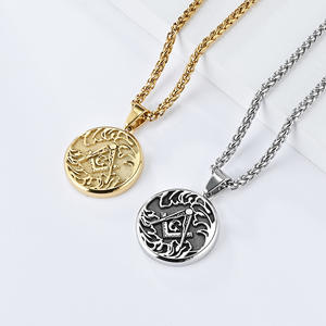 Freemason Stainless Steel Round Pendant Men's Personalized Niche Fraternity <b>Titanium</b> Steel Necklace - Product Image 2